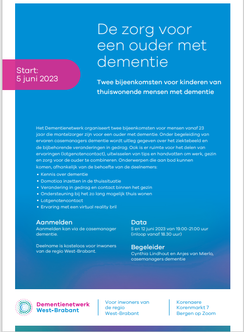 De zorg voor mijn ouder met dementie - Dementienetwerk West-Brabant